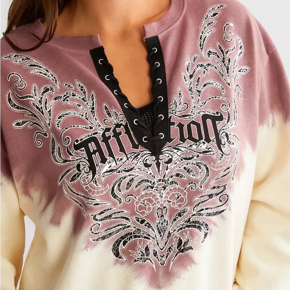 Affliction Mauve and White Lace-Up Top